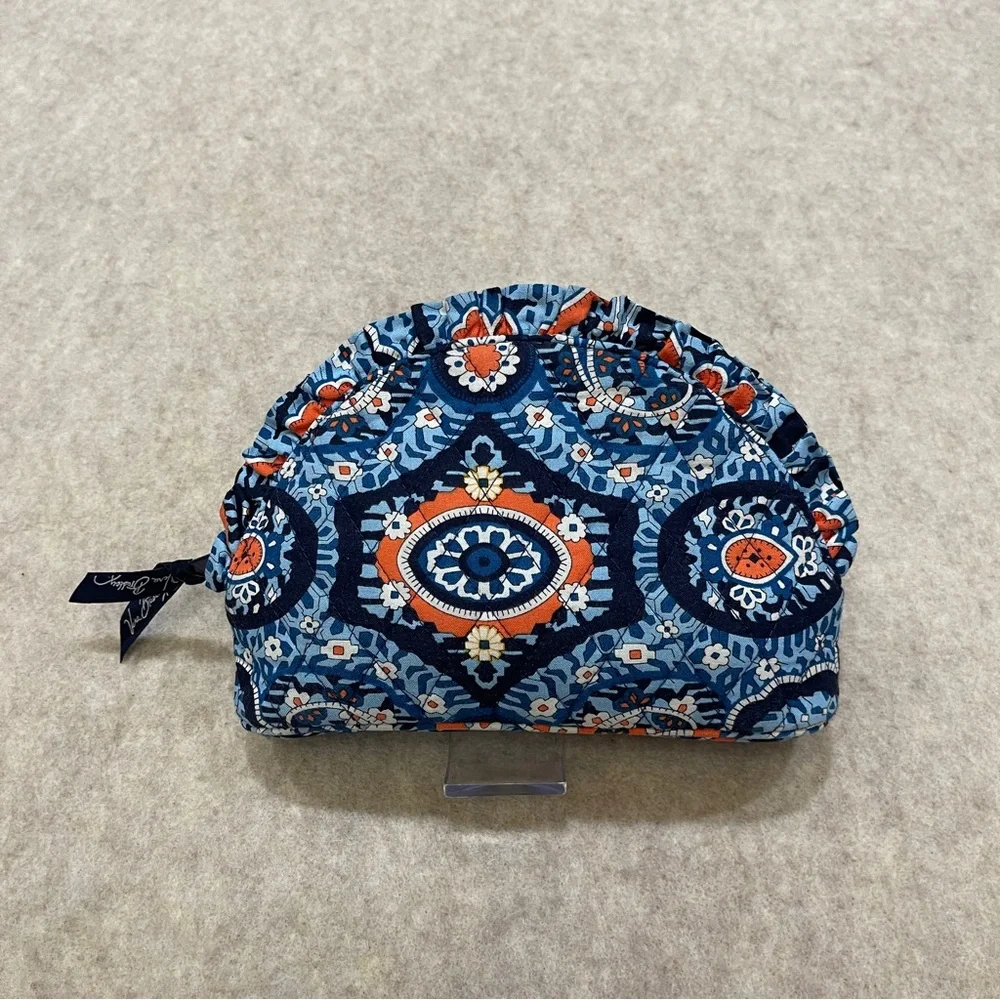 Vera Bradley Medium Ruffle Zip Dome Cosmetic Case  Marrakesh Blue Orange White